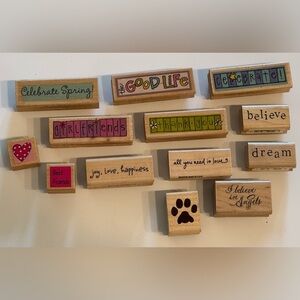 NEW/Used LOT 13 Piece Wood Block Rubber Ink Stamps